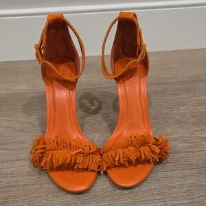 Chic Orange Fringe Heels for Women